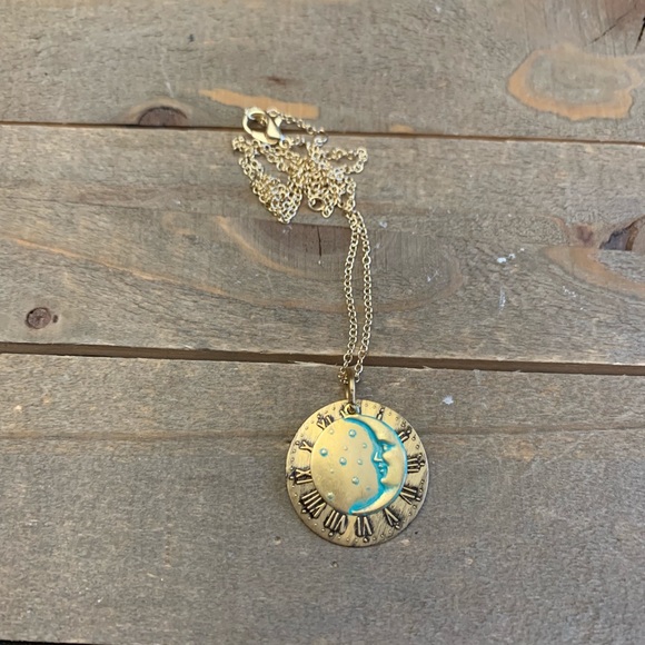 Handmade Gold Moon/ Clock Necklace - Picture 2 of 2